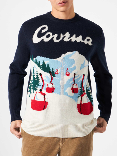 Mc2 Saint Barth Man Sweater With Courmayeur Postcard In Blue