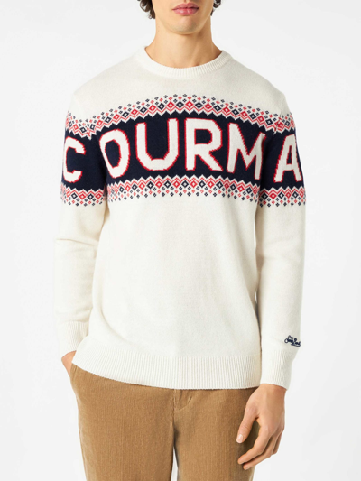 Mc2 Saint Barth Man Sweater With Courmayeur Lettering In White