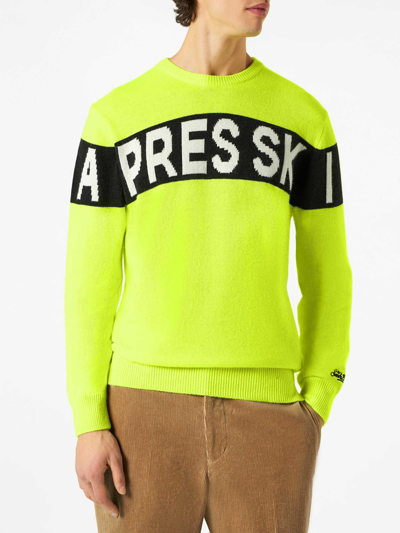 Mc2 Saint Barth Man Sweater With Apres Ski Lettering In Yellow