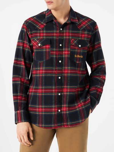 Mc2 Saint Barth Man Shirt With Navy Blue Tartan