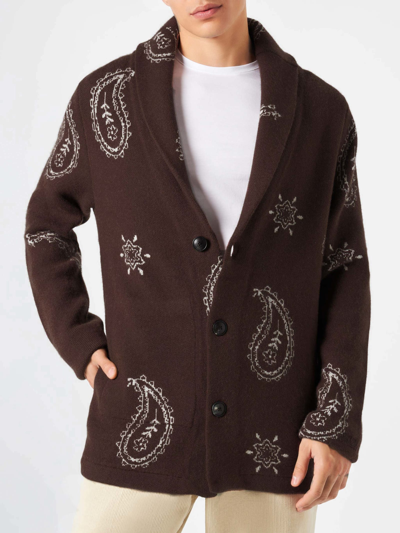Mc2 Saint Barth Man Knit Jacket With Paisley Print In Brown