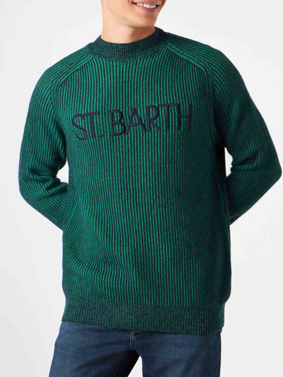 Mc2 Saint Barth Man Green Half-turtleneck Ribbed Sweater