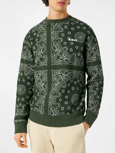 Mc2 Saint Barth Man Crewneck Sweatshirt With Green Bandanna Print