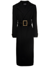 BALMAIN LONG MAXI BELTED COAT WITH BRANDED BUCKLE IN WOOL AND CASHMERE WOMAN