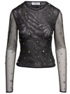 BLUMARINE BLACK SEMI-SHEER TOP WITH ALL-OVER STUDS IN TULLE WOMAN