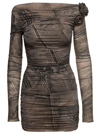 Blumarine Mini Dark Beige Dress With All-over Denim Print In Stretch Fabric Woman In Beige