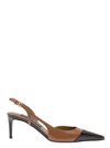 DOLCE & GABBANA BROWN SLINGBACK PUMPS WITH CONTRASTING TOE IN SHINY LEATHER WOMAN