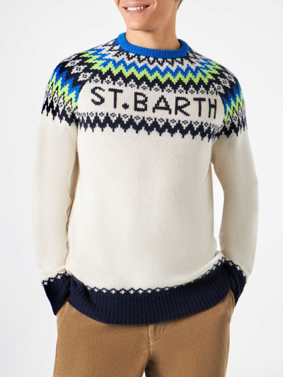 Mc2 Saint Barth Man Brushed Sweater With Icelandic Jacquard