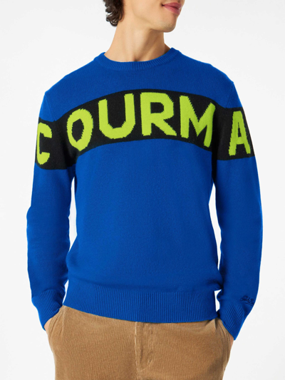 Mc2 Saint Barth Man Blue Sweater With Courma Lettering