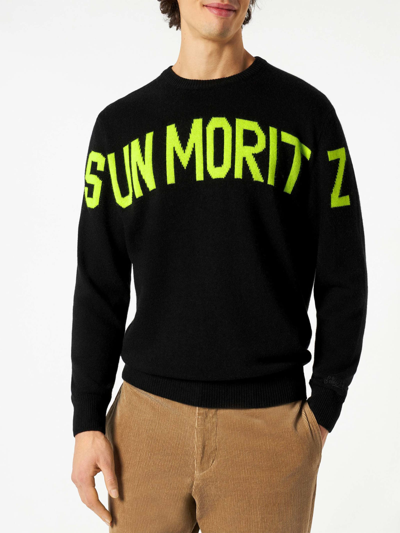 Mc2 Saint Barth Man Black Sweater With Lettering