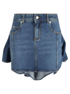 ALEXANDER MCQUEEN ASYMMETRIC TRI POCKET SHORT DENIM SKIRT