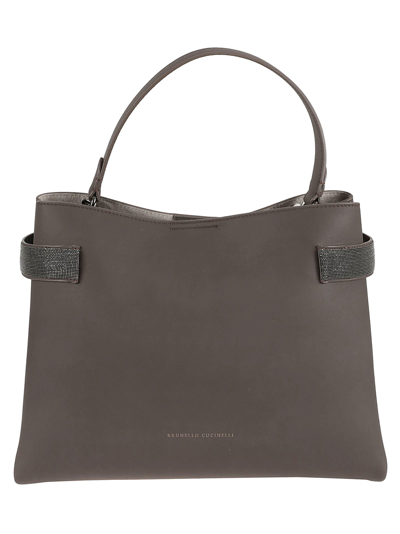 Brunello Cucinelli Logo Open Tote In Dark Brown