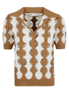 Tory Burch Cutout Argyle Stretch-knit Polo Shirt In Golden Maple/soft White