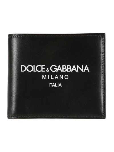 Dolce & Gabbana Logo Leather Bifold Wallet In Noir