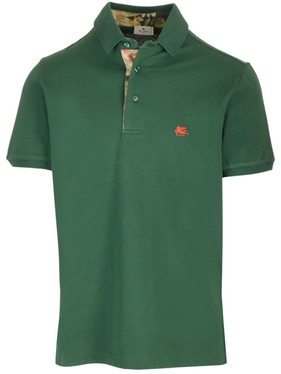 Etro Embroidered-logo Polo Shirt In Green