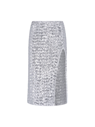Oseree Sequined Tulle Midi Skirt In Silver