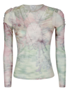 Collina Strada Arc Ruched Long Sleeve Mesh Top In Light Chrysanthemum