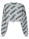 Vetements All-over Logo Printed Cropped Sweater In Silverblack