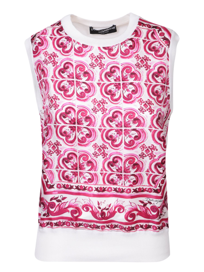 Dolce & Gabbana Majolica Print Multicolor Sweater In Pink