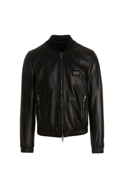 Dolce & Gabbana Dg Essentials Zipped Bomber Jacket In Black