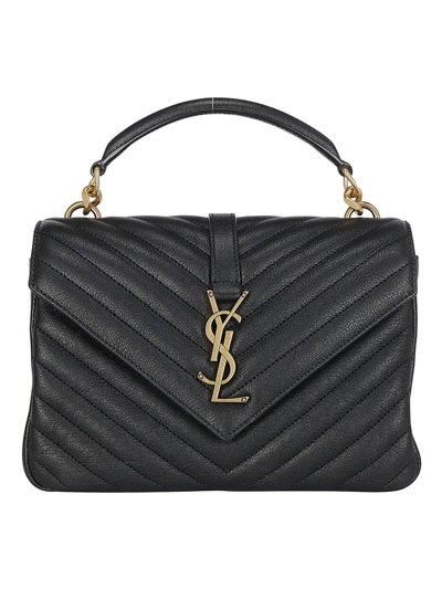 Saint Laurent College Quilted Medium Shoulder Bag In Black