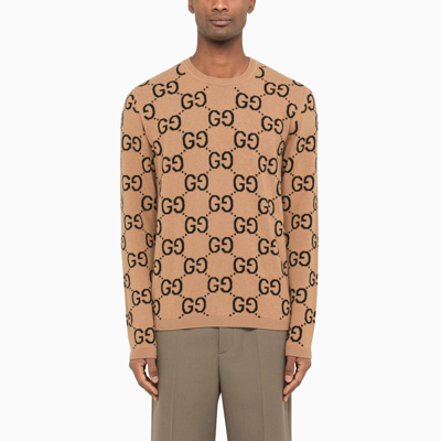 Gucci Sweater In Wool Gg Camel In Brown