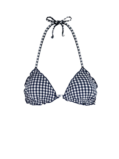 Mc2 Saint Barth Woman Triangle Top With Gingham Print In Blue