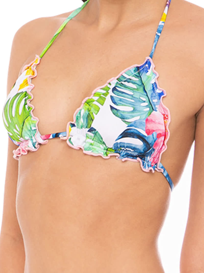 Mc2 Saint Barth Woman Triangle Top Swimsuit With Tropical Print In Multicolor