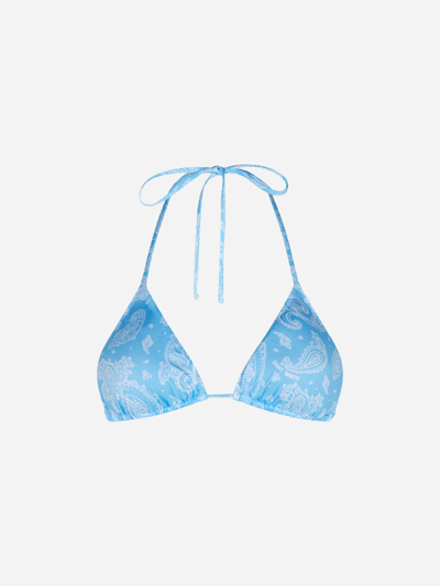 Mc2 Saint Barth Woman Triangle Top Swimsuit With Paisley Print In Sky