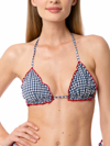 Mc2 Saint Barth Woman Triangle Top Swimsuit With Gingham Print In Blue