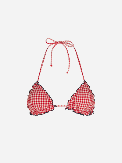 Mc2 Saint Barth Woman Triangle Top Swimsuit With Gingham Print In Red