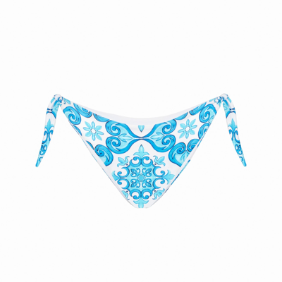 Mc2 Saint Barth Woman Swim Briefs With Maiolica Print In Blue