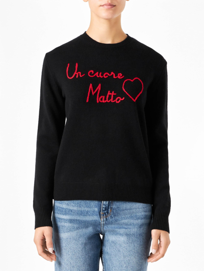Mc2 Saint Barth Woman Sweater With Un Cuore Matto Embroidery Niki Dj Special Edition In Black