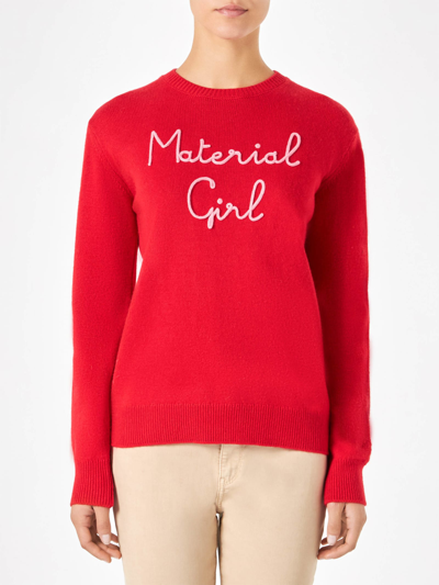 Mc2 Saint Barth Woman Sweater With Material Girl Embroidery Niki Dj Special Edition In Red