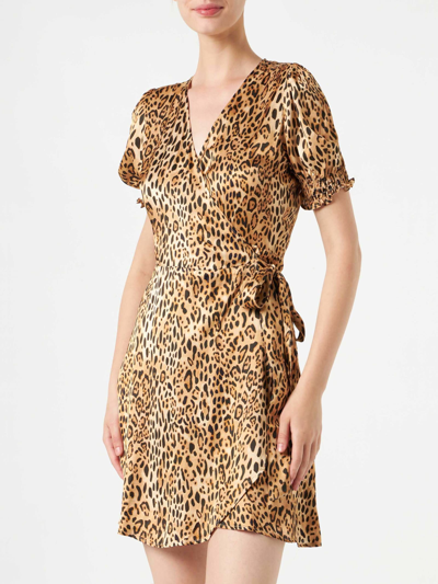Mc2 Saint Barth Woman Short Dress With Leopard Print In Brown