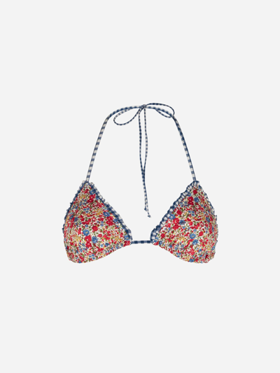 Mc2 Saint Barth Woman Ruffled Triangle With Liberty Print Liberty Special Edition In Blue
