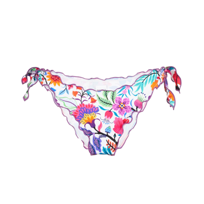 Mc2 Saint Barth Woman Ruffled Swim Briefs With Flower Print In White