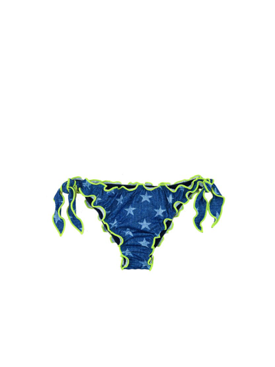 Mc2 Saint Barth Woman Ruffled Cheeky Swim Briefs With Star Print In Blue