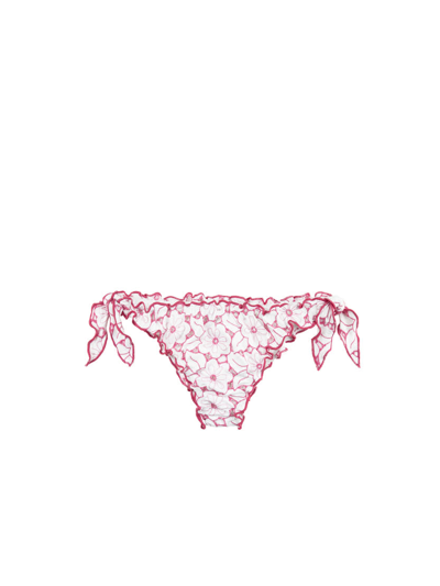 Mc2 Saint Barth Woman Ruffled Cheeky Swim Briefs With Embroidery In Pink