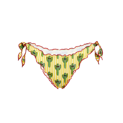 Mc2 Saint Barth Woman Ruffled Cheeky Swim Briefs With Cactus Print In Yellow