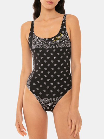 Mc2 Saint Barth Woman One Piece Swimsuit With Bandanna Print In Black