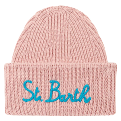 Mc2 Saint Barth Lindsey Logo刺绣罗纹针织套头帽 In Pink