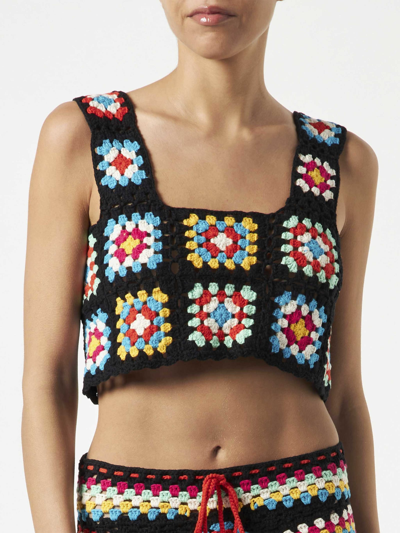 Mc2 Saint Barth Woman Handmade Crochet Top In Black