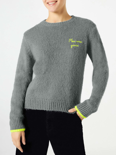 Mc2 Saint Barth Woman Grey Brushed Sweater With Embroidery