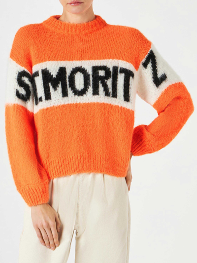 Mc2 Saint Barth Woman Fluo Orange Brushed Crewneck Sweater