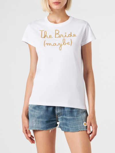 Mc2 Saint Barth Woman Cotton T-shirt With The Bride (maybe) Embroidered In White