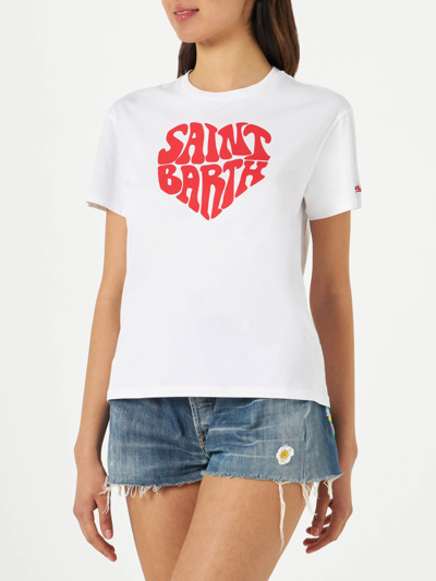 Mc2 Saint Barth Woman Cotton T-shirt With Saint Barth Lettering In White