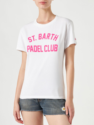 Mc2 Saint Barth Woman Cotton T-shirt With Padel Club Print In White