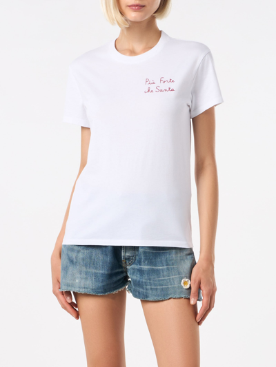 Mc2 Saint Barth Woman Cotton T-shirt With Embroidery La Milanese Special Edition In White