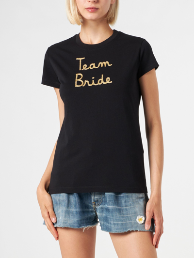 Mc2 Saint Barth Woman Cotton T-shirt With Embroidery In Black